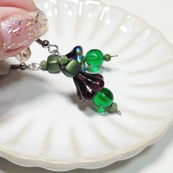 NEW BOHEMIALIZ earrings 688gpurp#mfs Green Czech flower dangle earrings fairy ea - Picture 5 of 5